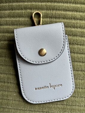 NWOT nanette lapore light grey pebbled leather bag clip on hand sanitizer holder